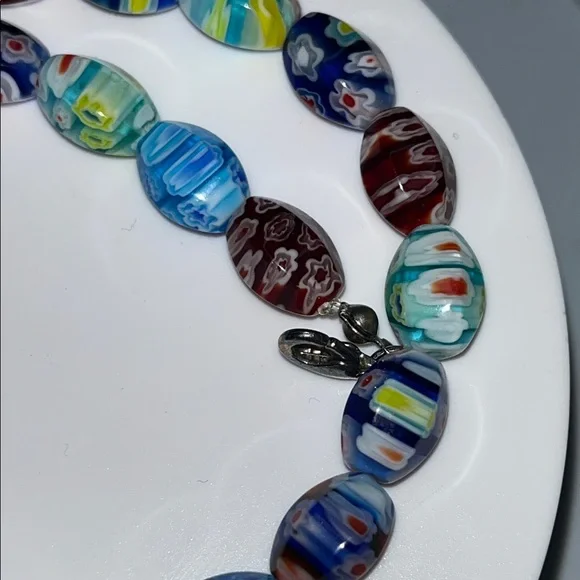 Vintage Murano Millefiori Italian Colorful Glass Graduated Bead Necklace - Picture 13 of 15